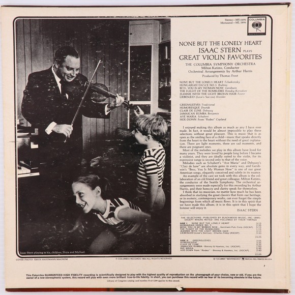 Isaac Stern Plays Great Violin Favorites - None But The Lonely Heart LP Record - Picture 2 of 16